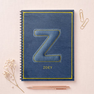 Caderno Espiral Adesivo de Letra Z Monograma Costurado Falso em De