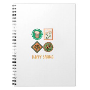 Caderno Espiral Adesivo de Vaca das Terras Altas da Primavera Fofa