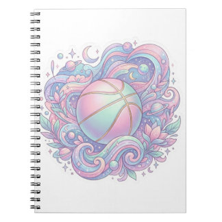 Caderno Espiral Adesivo Estético de Basquete Espacial Pastel