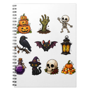 Caderno Espiral Adesivos de Halloween Fofos e Assustadores – Abóbo