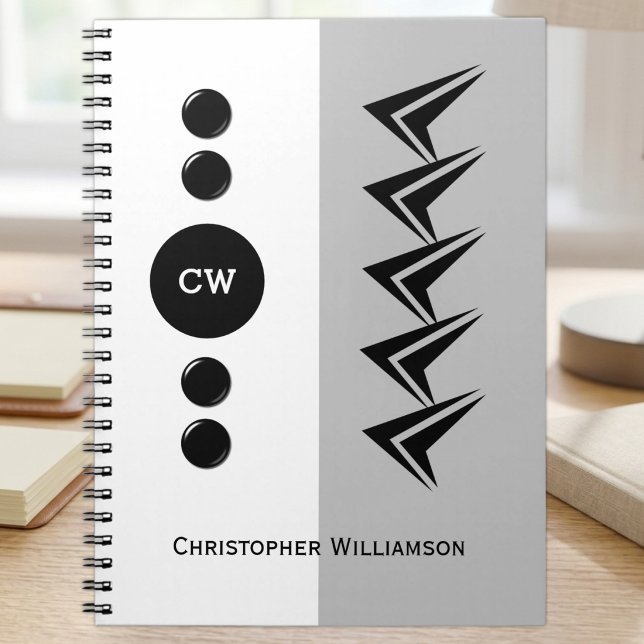 Caderno Espiral Adicionar iniciais nome branco e cinza (Criador carregado)