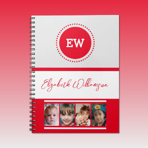 Caderno Espiral Adicionar nome de iniciais 4 fotos cinza vermelho