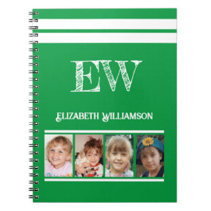 Caderno Espiral Adicionar nome de iniciais 4 fotos verde branco