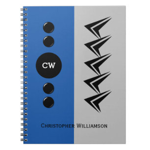 Caderno Espiral Adicionar nome de iniciais azul e cinza