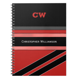 Caderno Espiral Adicionar nome e iniciais ao escritório preto verm