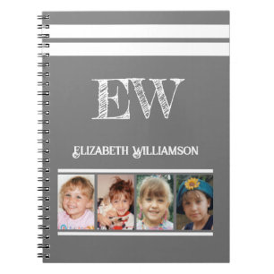Caderno Espiral Adicionar nome inicial 4 fotos cinza branco