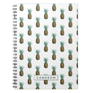 Caderno Espiral Adicionar Seu Nome Abacaxi tropical Aquarela