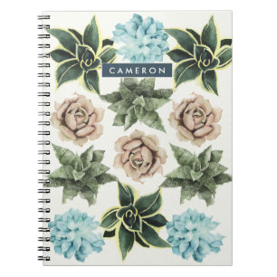 Caderno Espiral Adicionar Seu Nome Linha de suculentos