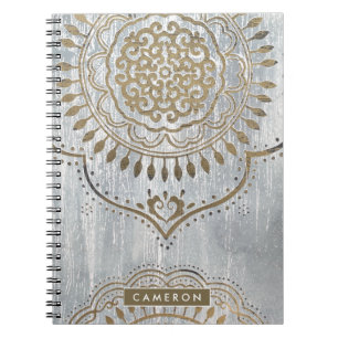 Caderno Espiral Adicionar Seu Nome  Mandala Dourado Design