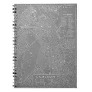 Caderno Espiral Adicionar Seu Nome  Mapa da cidade de Boston