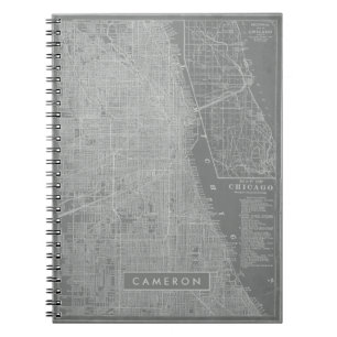 Caderno Espiral Adicionar Seu Nome  Mapa da cidade de Chicago