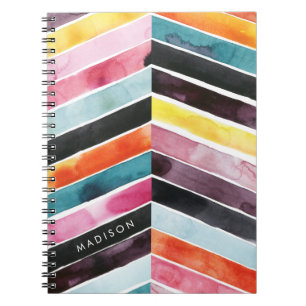 Caderno Espiral Adicionar Seu Nome Vivid Watercolor Chevron I
