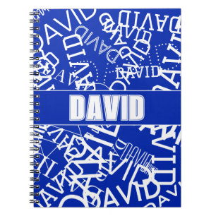 Caderno Espiral Adicione qualquer nome, colagem de nome em azul e