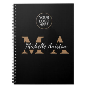 Caderno Espiral Adicione seu Logotipo Monograma Preto Dourado Mini