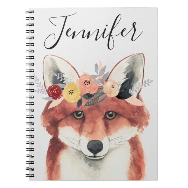 Caderno Espiral Adicione seu nome | Floresta da Coroa Flor Fox (Frente)