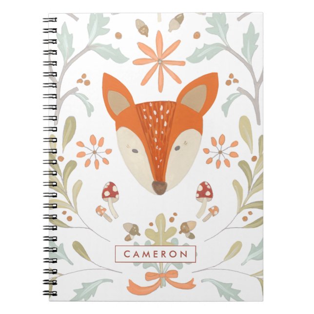 Caderno Espiral Adicione seu nome | Florestas Whimsland Fox (Frente)