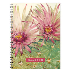 Caderno Espiral Adicione seu nome   Lossóis Rosa Cactus