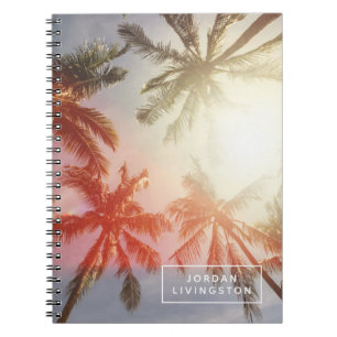 Caderno Espiral Adicione seu nome Palmeiras de coco contra o Sol