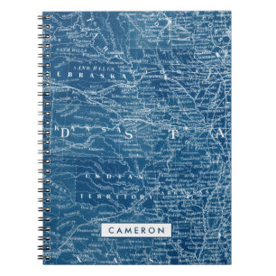 Caderno Espiral Adicione seu nome US Map Blueprint