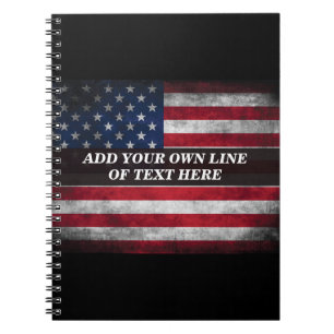 Caderno Espiral Adicione seu texto ao sinalizador americano