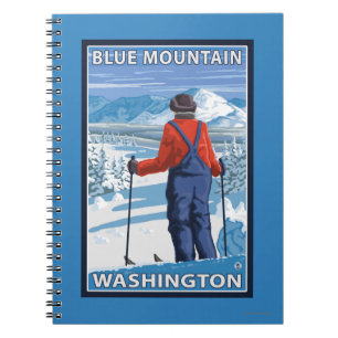 Caderno Espiral Admiração do esquiador - montanha azul, Washingt