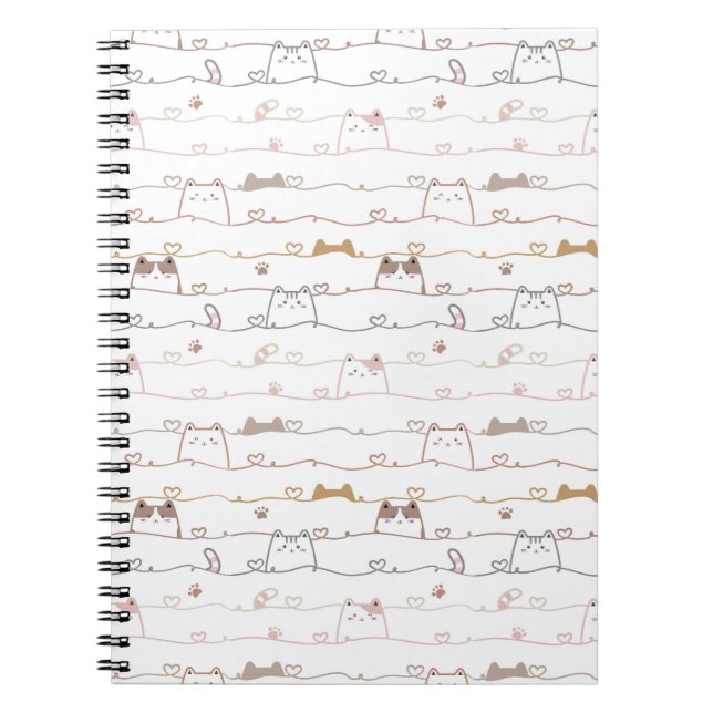 Caderno Espiral Adorable Cats Peeking Over Hearts  (Frente)