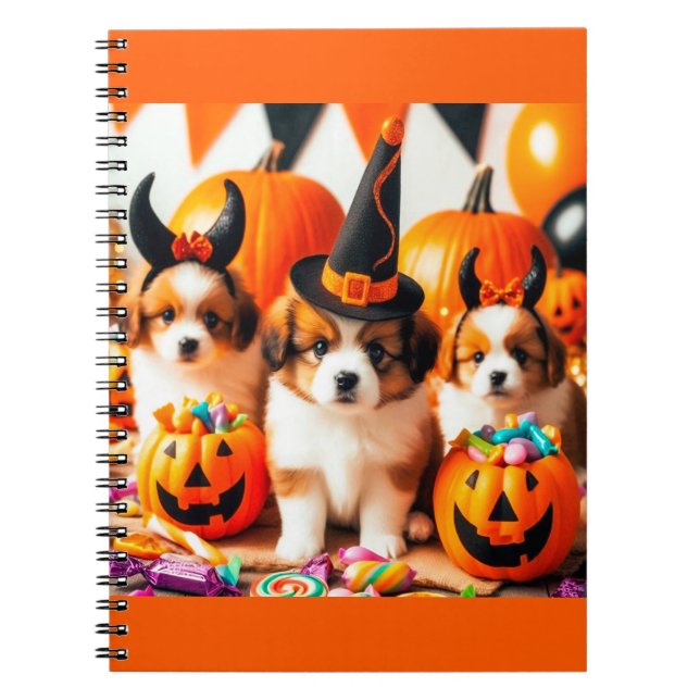 Caderno Espiral Adorable puppies halloween  (Frente)