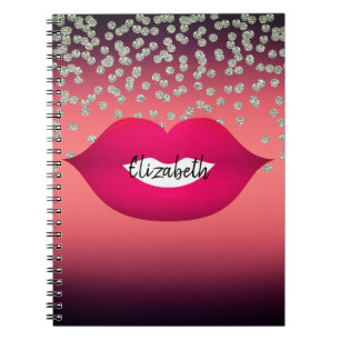 Caderno Espiral Adorável Confete de Folha de Vermelho Brilhante, D