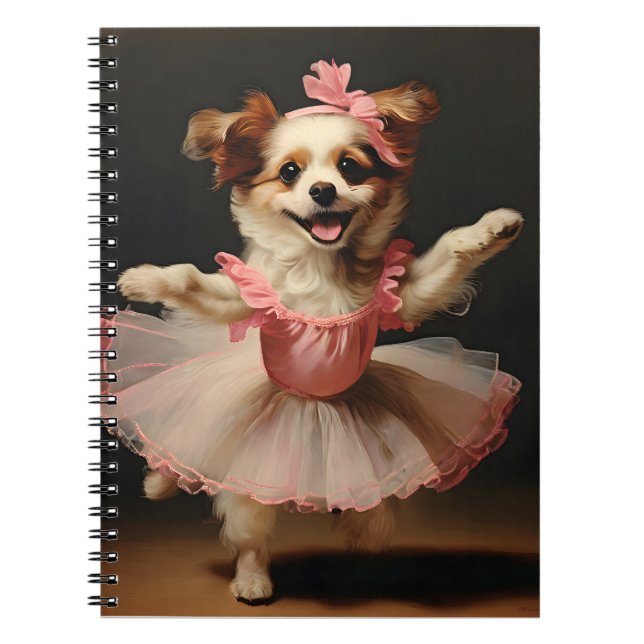Caderno Espiral Adorável Dog Ballerina Dancing Vintage (Frente)