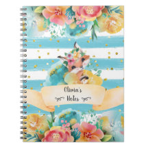 Adorável Fox Watercolor Delicate Flowers Diary