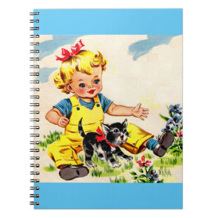 Caderno Espiral adorável garotinha com adorável gatinha