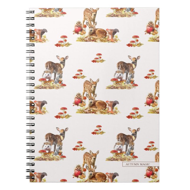 Caderno Espiral Adorável Padrão de Arte de Outono de Animais Flore (Frente)