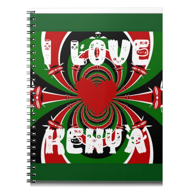 Caderno Espiral Adoro Heart Kenya: Arte Dinâmica De Bandeiras (Frente)