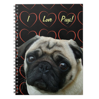 Caderno Espiral Adoro Pugs com Corações