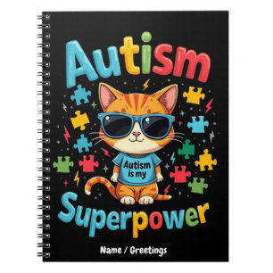 Caderno Espiral Adote Amante de Gatos Autismo É Meu Superpoder