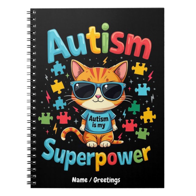 Caderno Espiral Adote Amante de Gatos Autismo É Meu Superpoder  (Frente)