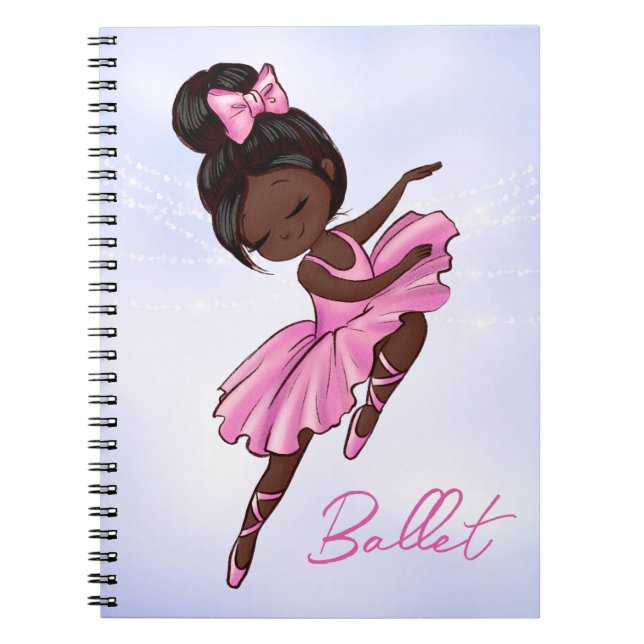 Caderno Espiral África-americana Ballerina rosa, Balé roxo (Frente)