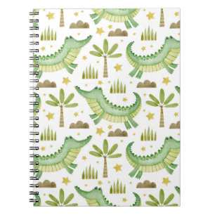 Caderno Espiral African Safari: Crocodilo de Aquarela e Palmeiras