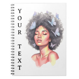 Caderno Espiral Afro Beauty with Butterflies – Watercolor Portrait