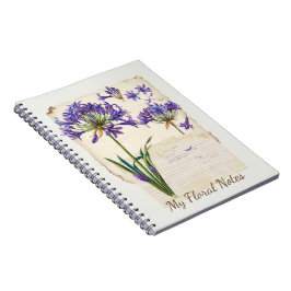 Caderno Espiral Agapanthus flower Ephemera Collage Art