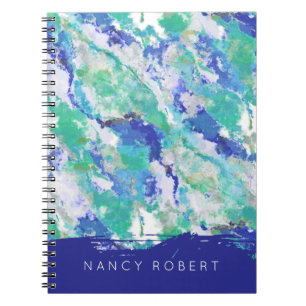 Caderno Espiral Ágata Azul Personalizada Pedra Natural