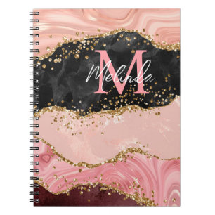 Caderno Espiral Ágata com Lantejoulas Pretas e Rosas