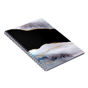 Caderno Espiral Ágata de Mármore Azul com Acentos de Brilho Dourad