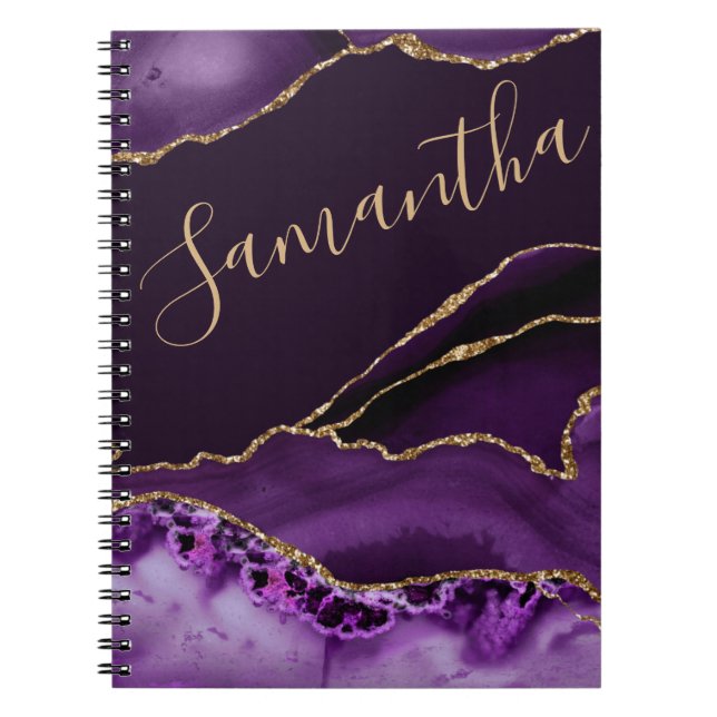 Caderno Espiral Ágata de Mármore com Purpurina Dourada e Falsa (Frente)