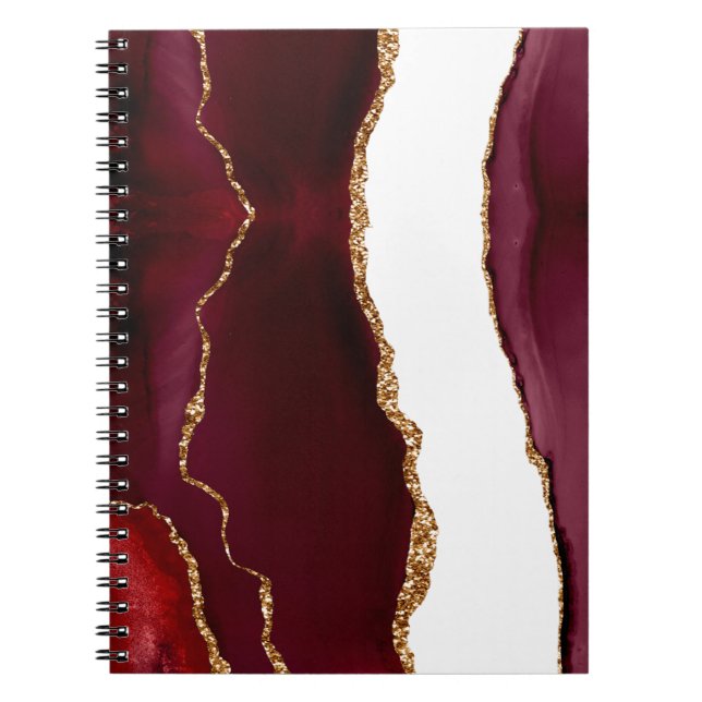 Caderno Espiral Ágata vinho e ouro (Frente)
