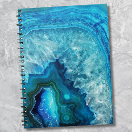 Caderno Espiral Agato de mármore azul moderno