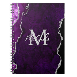 Caderno Espiral Agato de mármore roxo e prateado