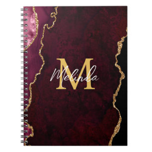 Caderno Espiral Agato de mármore vermelho e Dourado