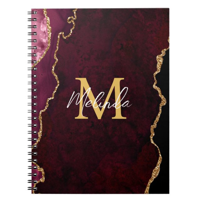 Caderno Espiral Agato de mármore vermelho e Dourado (Frente)