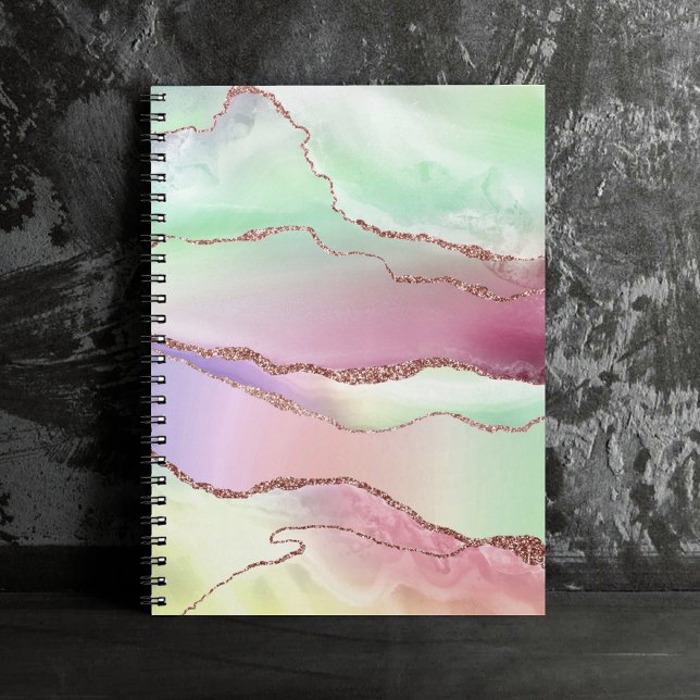 Caderno Espiral Agato de melancia | Verde Neo Mint e Rosa Cassis (Criador carregado)
